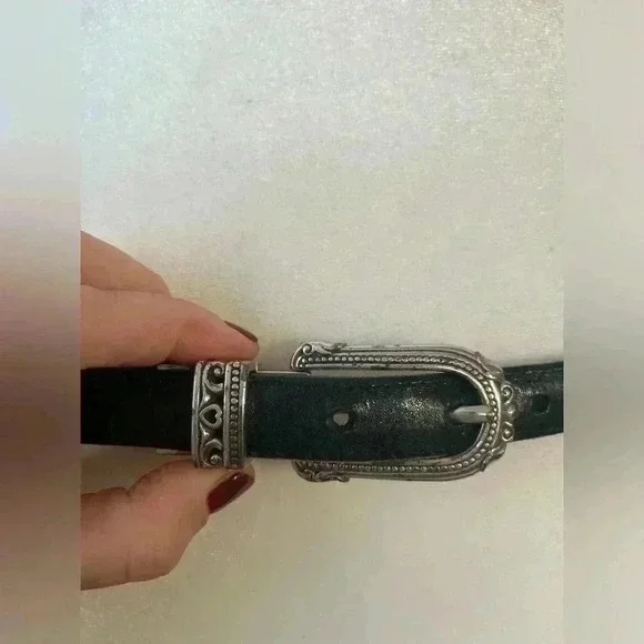 BRIGHTON|2in1 Black Leather Brown Crocodile Embossed Silver Buckle|ML Equestrian - Picture 3 of 13